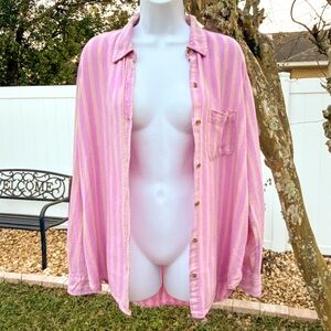 Universal Thread Pink and Yellow Striped Button Down Shirt